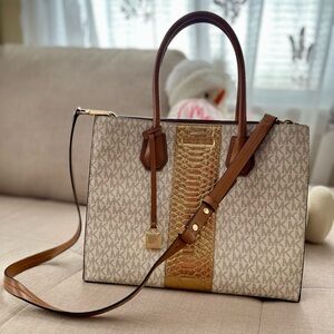 Michael Kors Beige and Gold Satchel